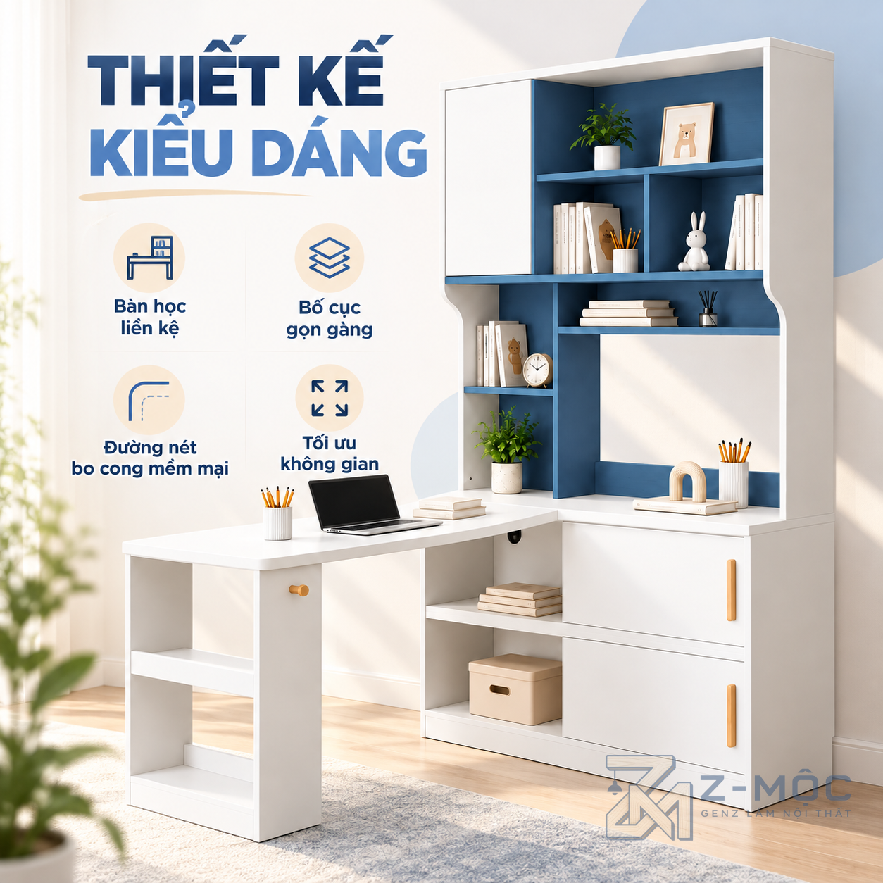Thiết kế chữ L hiện đại, màu sắc trẻ trung