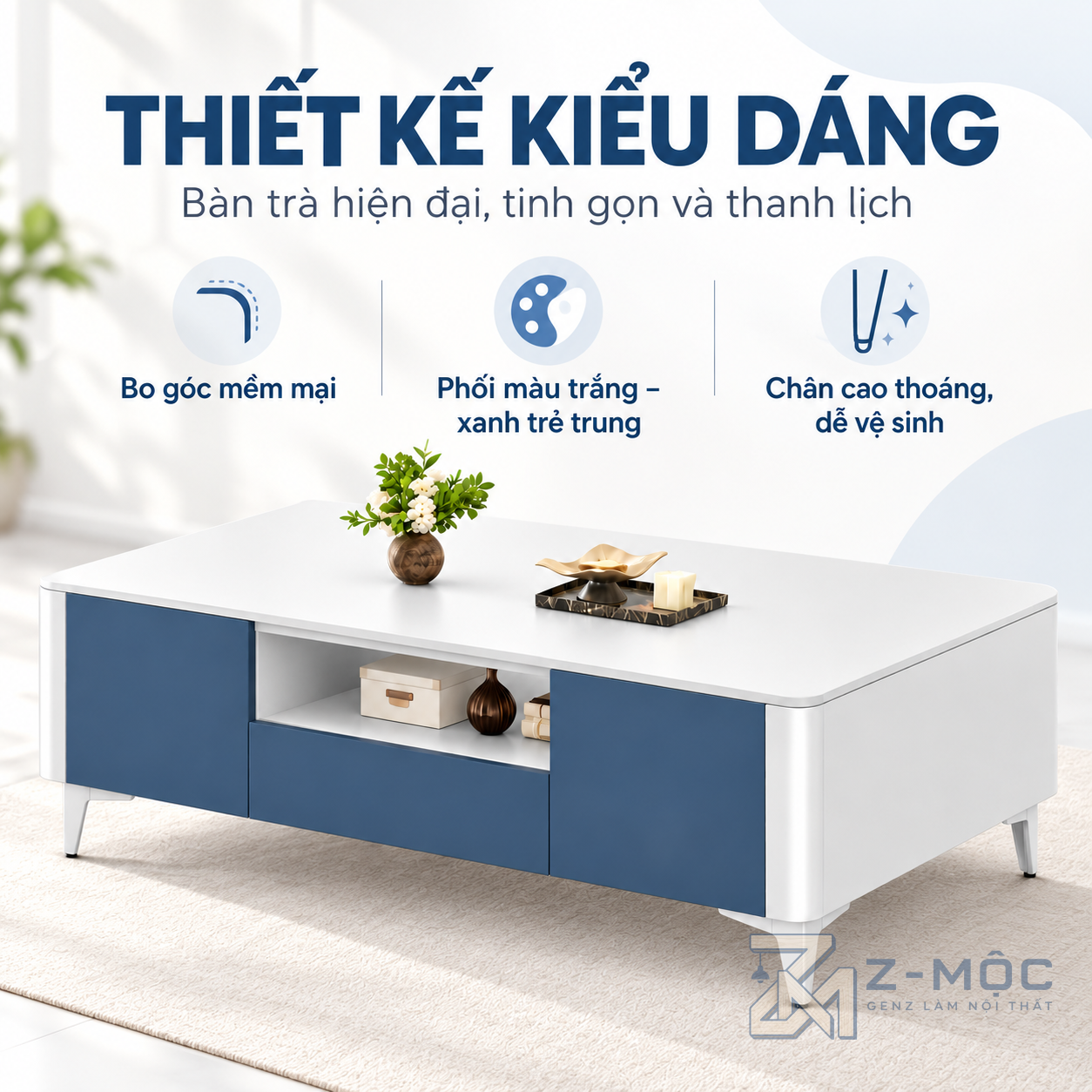 Thiết kế chữ nhật bo góc hiện đại, phối màu tinh tế