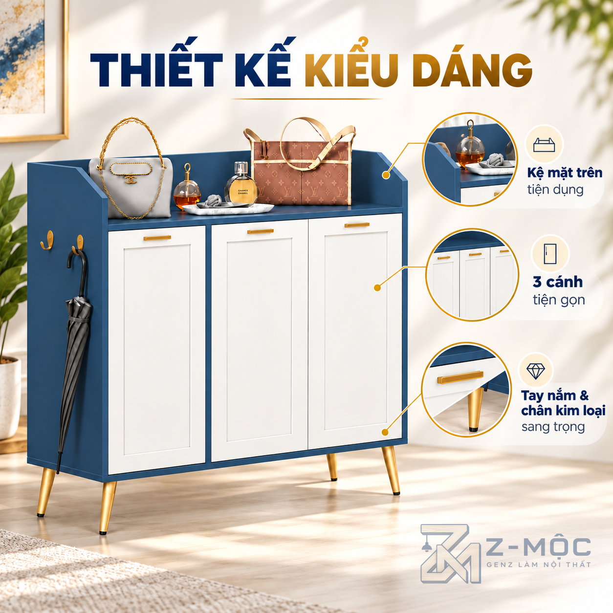 Thiết kế hiện đại với màu xanh trắng nổi bật