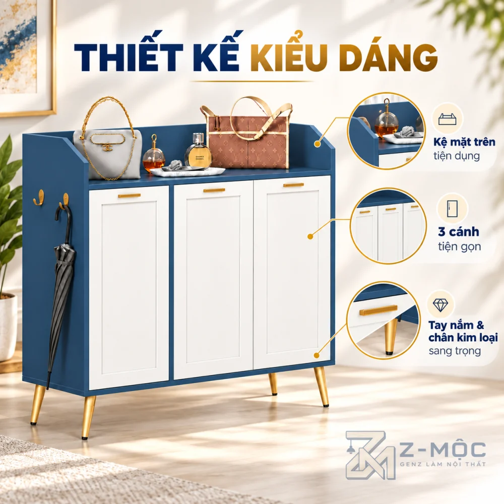 Thiết kế hiện đại với màu xanh trắng nổi bật