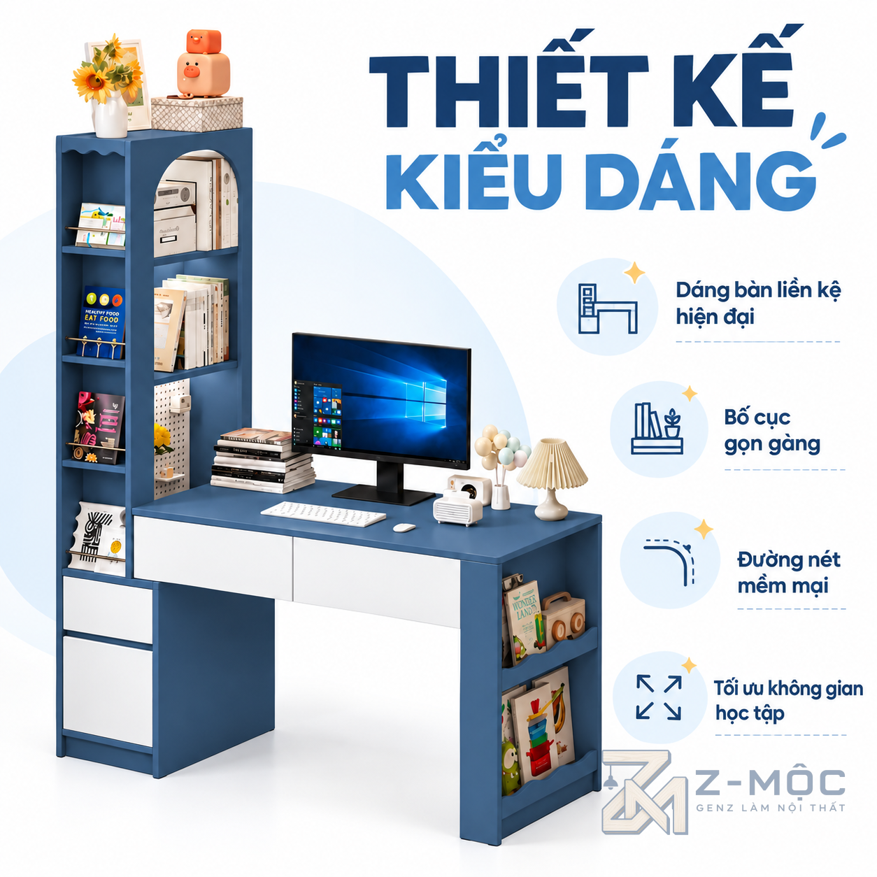 Thiết kế kệ sách hình vòm hiện đại, nổi bật
