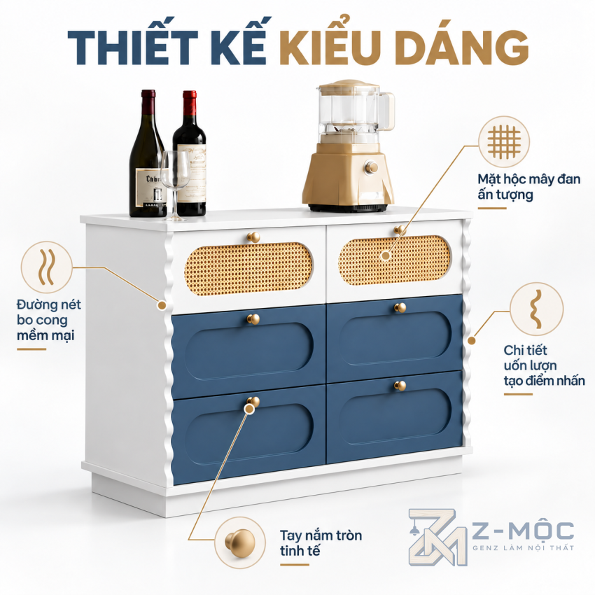Thiết Kế Mây Đan Kết Hợp Đường Lượn Sóng Độc Đáo