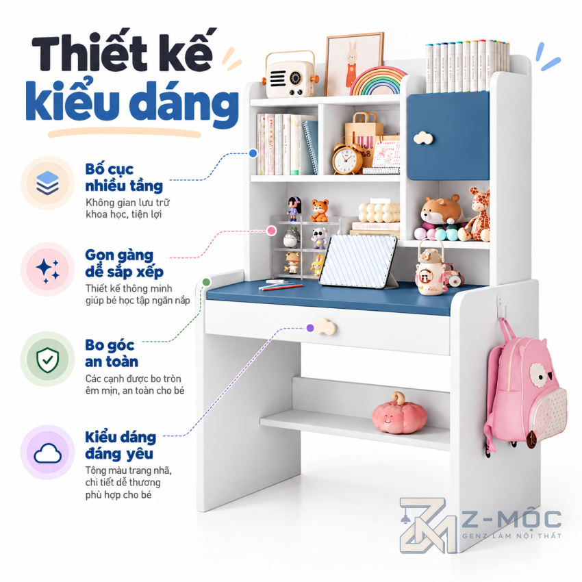 Thiết Kế Nhỏ Gọn Với Gam Màu Trắng Xanh Dễ Thương