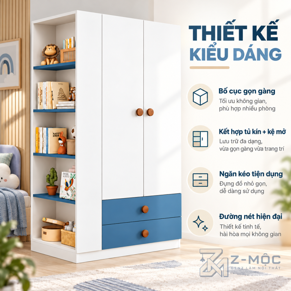 Thiết Kế Trắng Phối Xanh Hiện Đại, Nhỏ Gọn