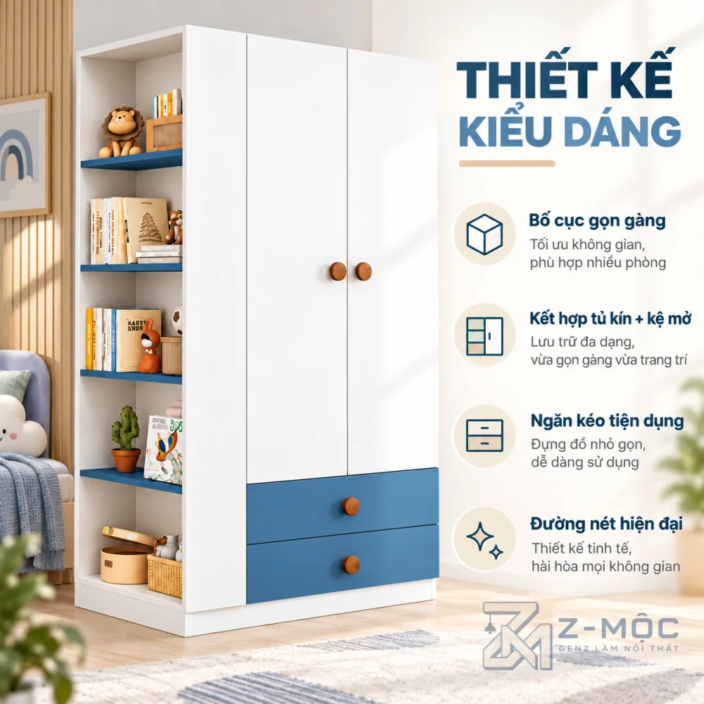 Thiết Kế Trắng Phối Xanh Hiện Đại, Nhỏ Gọn