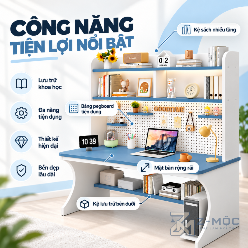 Tích Hợp Kệ Sách Nhiều Tầng Và Bảng Treo Đồ