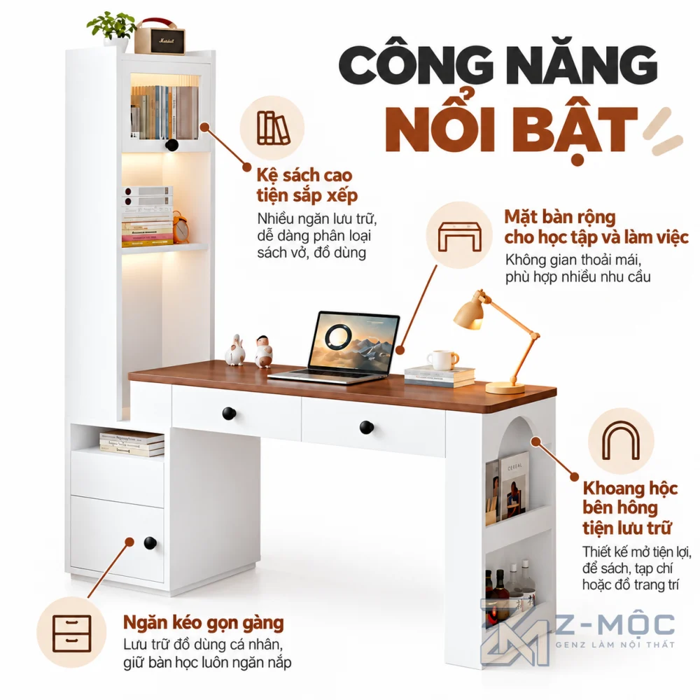 Tích Hợp Tủ Sách, Ngăn Kéo Và Hệ Kệ Đèn LED