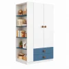 Tủ Quần Áo Kèm Kệ Sách Nhỏ Gọn Trắng Phối Xanh ZM-10062 - 1100x600x1800mm - ZM-10062.2