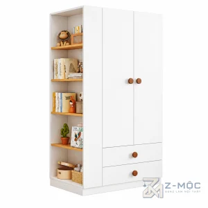 Tủ Quần Áo Kèm Kệ Sách Nhỏ Gọn Trắng Phối Xanh ZM-10062 - ảnh chi tiết 1