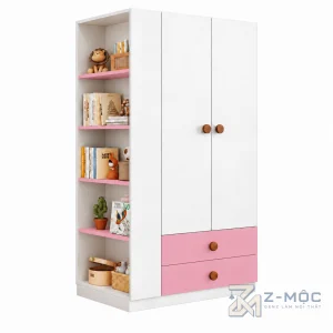 Tủ Quần Áo Kèm Kệ Sách Nhỏ Gọn Trắng Phối Xanh ZM-10062 - ảnh chi tiết 2