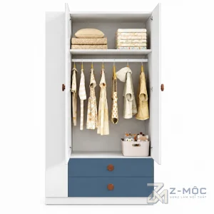 Tủ Quần Áo Kèm Kệ Sách Nhỏ Gọn Trắng Phối Xanh ZM-10062 - ảnh chi tiết 7