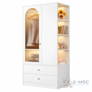 Tủ Quần Áo Trắng Gỗ Công Nghiệp Nhỏ Gọn ZM-10061 - 800x600x1800mm - ZM-10061.1
