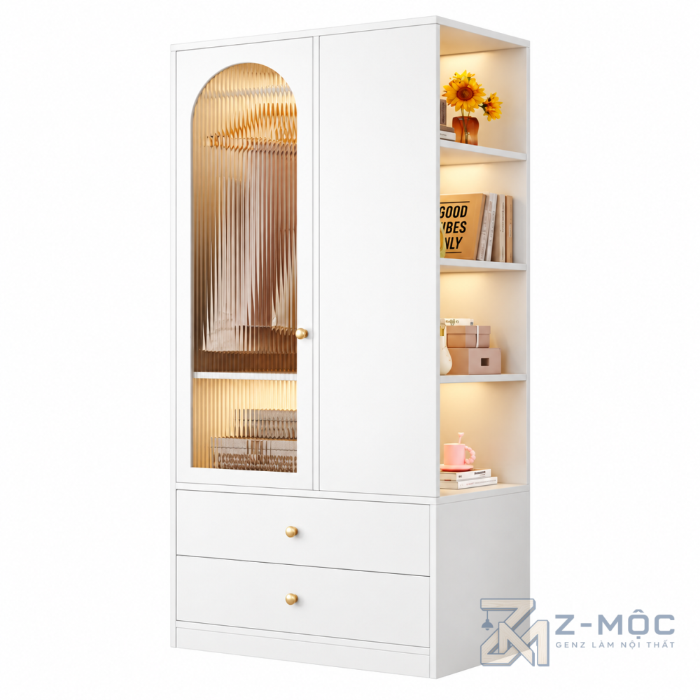 Tủ Quần Áo Trắng Gỗ Công Nghiệp Nhỏ Gọn ZM-10061 - 800x600x1800mm - ZM-10061.1