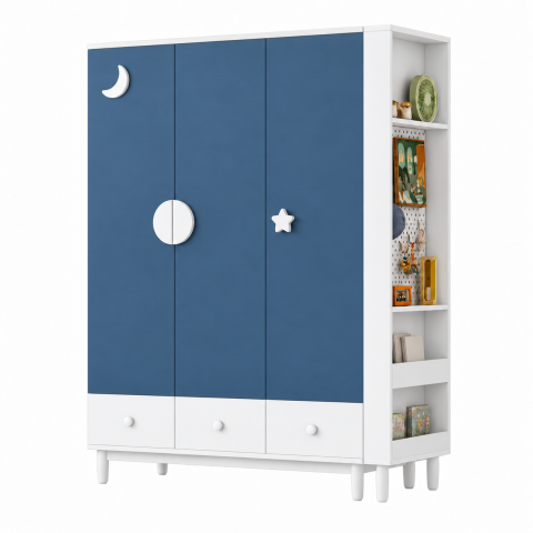Tủ Quần Áo Trẻ Em Có Kệ Trang Trí 3 Cánh ZM-10059 - 1200x600x2000mm + Kệ 600x200x2000mm - ZM-10059.3
