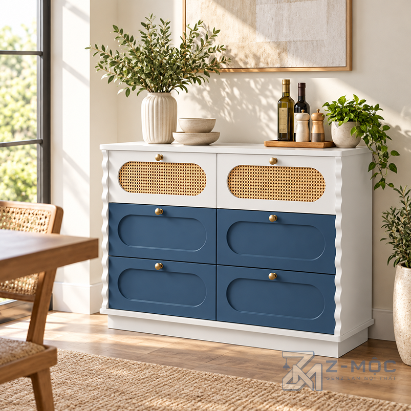 Tủ Trang Trí Mây Đan Kết Hợp Đường Lượn Sóng ZM-94033 - ảnh chi tiết 7